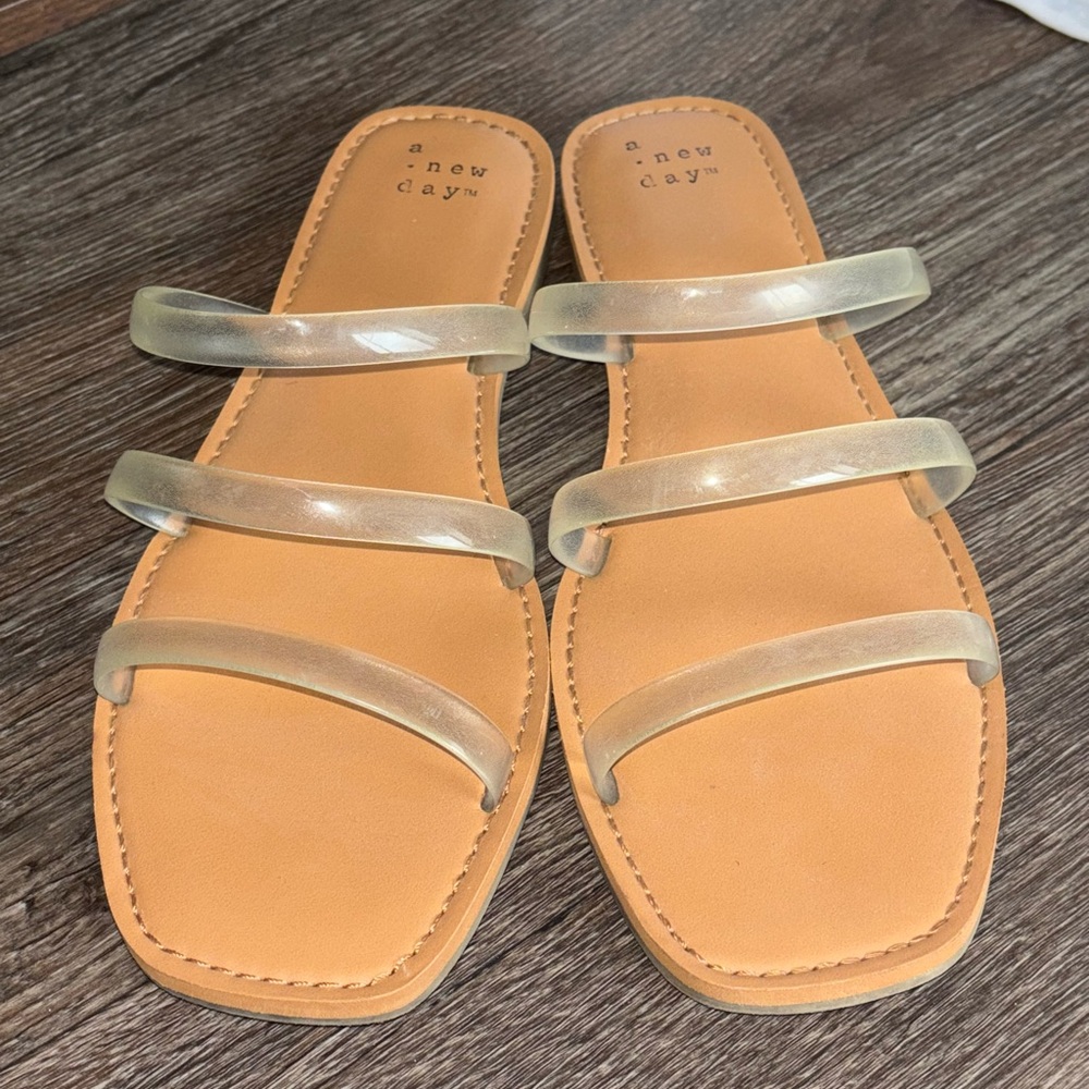 A New Day Women's 8.5 Clear Strap Tan Sandals
